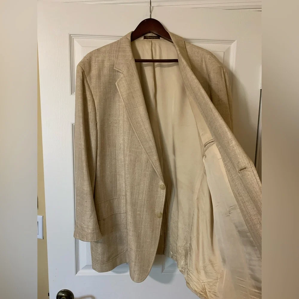 Vintage Fashion Tex by Mye &‎ Stone Textured Notched Lapel Blazer Jacket, Tan